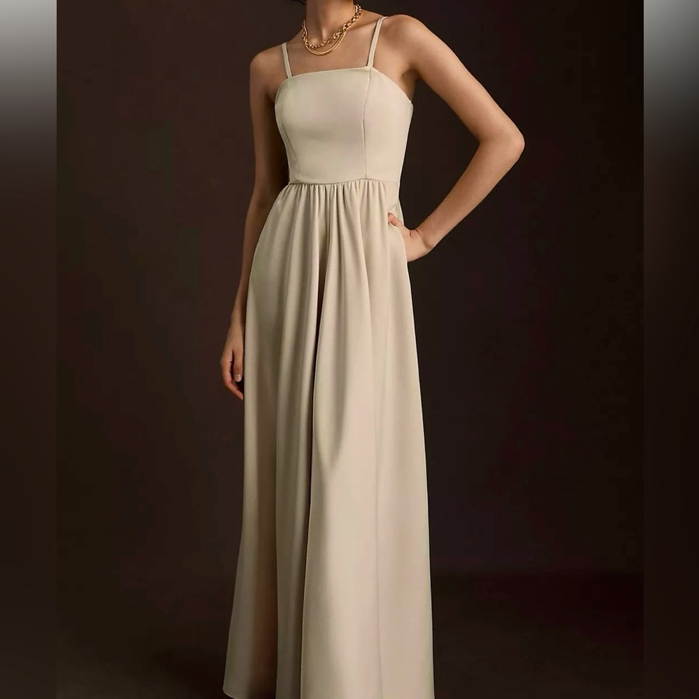 BHLDN Elsie Straight Neck Satin A-Line Gown.